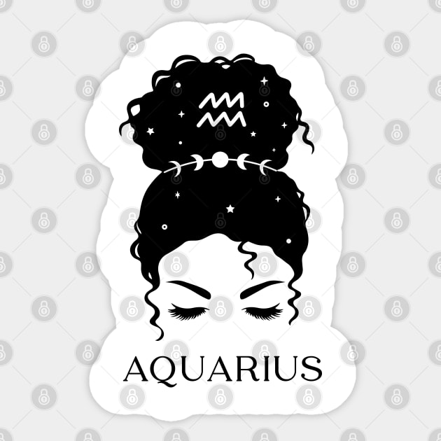 Messy Bun Celestial Queen: Aquarius Zodiac Sign Sticker by The Cosmic Pharmacist